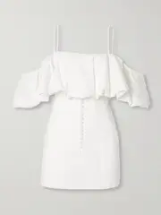 [SIMKHAI] SIMKHAI - Puff Cold-shoulder Ruffled Cotton And Linen-blend Mini Dress - White - US6 US 6 White