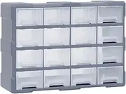 'vidaXL Grey Multi-Drawer Organiser - Versatile 16 Middle Drawers Storage Unit - Transparent Drawers for Easy Identification - Wall Mountable - Ideal for Tools, Fasteners, and Craft Accessories