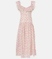 [Rixo] Rixo Eugene floral ruffled cotton midi dress AU 18 red