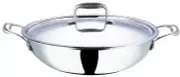 Vinod Triply Stainless Steel Kadai with Lid Cooking Wok Steel Kadhai 3.2 Liter