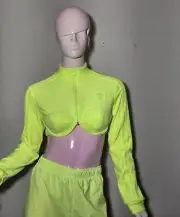 $150 Adidas X Jeremy Scott Velour Cropped Full Zip Track Top Neon Yellow H50968