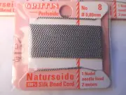 THREE Griffin 100% Silk Thread Cords W/Needle Size 8 Grey G158 DNG