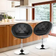 CostwaySwivel Round Tufted Back Chair Accent Chair with PU Leather and Chromed Base