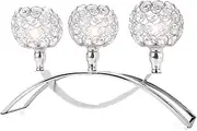 Silver Crystal Candle Holders 5 Arms Candelabra, Silver Candle Holder Candlestick Holder for Table Centerpiece Wedding Decor, Dining Table, Silver Centerpiece Bridal Shower Coffee Table Decor