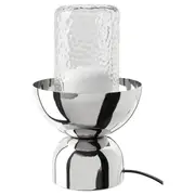 ACKJA / MOLNART table lamp with light bulb, chrome effect/clear glass patterned