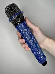 Blue AB Rhinestone Wireless Karaoke Microphone + Receiver System - Rechargeable