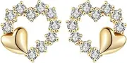 [BABESA] Earring Hoop,Nose Lip Rings,Stud Earrings,Jewellery for Women, Heart Zircon Earrings Stud Earrings Gifts for Girlfriend AndFriends for Families Friends (Color : Gold, Size : One Size)