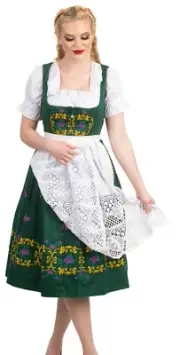 XS 2 German Dirndl Dress + LACE Apron + Top EMBROIDERY Long Oktoberfest Waitress