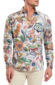 Robert Graham Palawan Embroidered Floral Button-Up Shirt in Ivory Multi at Nordstrom, Size Small