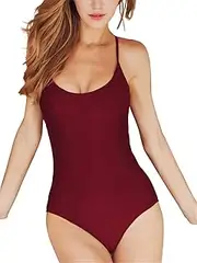[FlatterMe] Women's Black One Piece Swimsuit, V-Neck Tie Criss Cross Back Lace Up Bathing Suit Swimwear