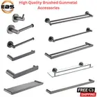 Towel Rail Rack Toilet Paper Holder Robe Hook Soap Holder Brushed Gunmetal PWD