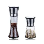 2pcs Adjustable Salt and Pepper Grinder Set Stainless Steel Glass Mill