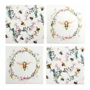 Dining Kitchen Spring Bees Tile Coasters Set 4 Matt