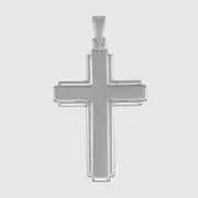 925 Sterling Silver Large Flat Cross Pendant Mens Religious Necklace High Polish