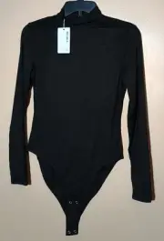 REORIA Women’s Medium Black Mock Turtle Neck Long Sleeve Bodysuit Casual Trendy
