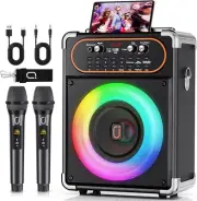 Karaoke Machine with 2 Microphones, Portable Bluetooth 5.3 Karaoke Speaker for O