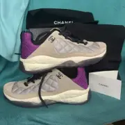 CHANEL 22 A 2024 Suede CC Sport Lace Up Sneakers Kicks Shoes Trainers Size 39.5