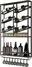 Wall Mounted Metal Wine Rack with Hanging Wine Glass Rack Mini Liquor Cabinet and Bottle Display Shelf for Bar Kitchen Living Room Restaurant or Dining Room Black Color