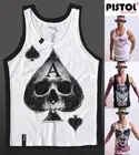 Pistol Boutique Men's White ACE OF SPADES SKULL CARD Vest Top Singlet Tank