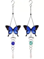 (1) Butterfly Spinner Blue Ulysses Butterfly Metal Garden Hanging