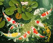 Meecaa Paint by Numbers Fish Goldfish Animal Lotus Kit for Adults Beginner DIY Oil Painting 16x20 inch (Fish, No Frame)