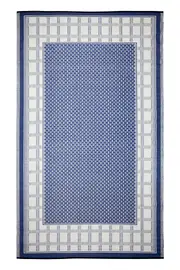Midnight Blue and White Europa Geometric Reversible Recycled Plastic Outdoor Rug - Weatherproof Rug, Recycled Plastic, Sustainable, Eco Friendly UV Resistant, Durable Outdoor, Patio Rug