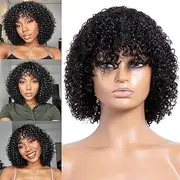 RAGMZZE Human Hair Wigs Short Curly with Bangs for Black Women Human Hair Wigs 100% Brazilian Curly Machine Washable Glueless Pixie Cut