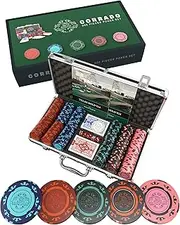Bullets Playing Cards - Poker Case Corrado Deluxe Poker Set with 300 Clay Poker Chips Without Values, Poker Instructions, Dealer Button and Bullets Plastic Poker Cards