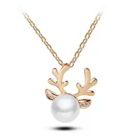 在飛比找樂天市場購物網優惠-小鹿斑比鑲鑽珍珠 聖誕節 小鹿斑比 麋鹿項鍊 麋鹿 鑲鑽 珍