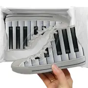 Music Theme High Top Lace Up Canvas Sneakers Shoes Women Notes Piano Guitar Athletic Shoes