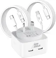 iPhone Fast Charger, 40W Dual USB-C Charger with Type-C & Lightning Cables, 2-Port 20W C Power Adapter Wall Plug, Dual USB C PD3.0 Adapter Compatible with iPhone14/13, Samsung S23/S22, Pixel 7/6, iPad