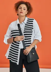 [Taking Shape] Taking Shape Cotton Rib Stripe Shirt Size 14 in White / Stripe - Plus Size Women's Tops & T Shirts White / Stripe