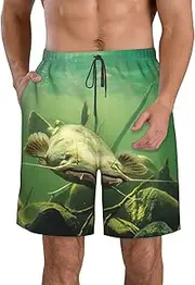 [OdDdot] African Mud Cloth Tribal Print Men's Quick-Dry Swim Trunks,Breathable Swimming Board Shorts, for Summer Surfing Beach Swimwear, Underwater Catfish, XX-Large
