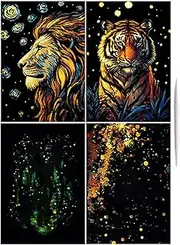 Scratch Paper for Kids, Handmade 4X Glitter Scratchboard Art, Craft Art Supplies, A4 Size Coloring Drawing, Graffiti Cards Toys, Landscape and Animal Art