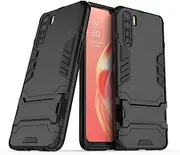 nh Oppo A91 Case, Slim Thin Horizontal Kickstand + [Tempered Glass Screen Protector 2 Pack] Drop Protection Fashion Phone Case Bumper Cover for Oppo A91 - Black