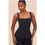 Black Hook And Eye Strappy Longline Top, Black