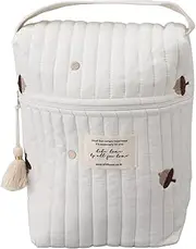 XIASABA Cute Quilting Embroidered Pattern Diapers Bag Made Of Cotton For Baby Stroller With Zipper Ideal For Holding Bottles Wipes Pacifier And Bear Decor