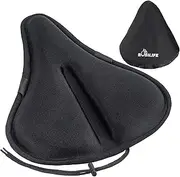 Thick & Wide Gel Bike Seat Cushion With Rainproof Cover - Comfortable Silicone Gel Memory Foam Bicycle Saddle Pad With UV Protection Waterproof Cover