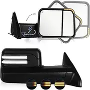 Power Folding Switchback Towing Mirror Replacement with 2009-2018 Dodge Ram 1500 2500 3500 Pickup Truck with Power Adjusted Glass Heated LED Running Light Turn Signal Light Puddle Lamp Temp Sensor