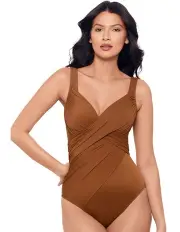 [Miraclesuit Swim] Rock Solid Revele Crossover Shaping Swimsuit in Brown