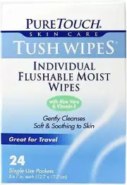 Pure Touch Tush Wipes for Adults 24 Individual Flushable Moist Wipes / 6 boxes 1