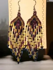 Handmade Authentic Seed Bead Earrings 3.5" NEW