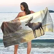 YMXFXP Microfiber Thin Lightweight Beach Towel Moose Retro Landscape Quick Dry Pool Towels 30” x 60” Sand Free Absorbent Yoga Camping Towel for Gym, Gym, Picnic S