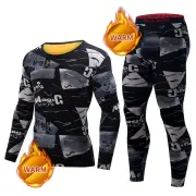 TENGOO Men's Thermal Set, Long Johns Set, 2 Pcs Letter Print Compression Thermal Base Layer Set, Moisture Wicking & Brea