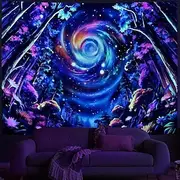 Blacklight Tapestry Glow in the Dark Glow Party UV Reactive Sky Universe Trippy Misty Forest Nature Landscape Hanging Tapestry Wall Art Mural for Living Room B