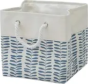 [T&T Homewares] Storage Bin, Laundry Hamper, Canvas Fabric Collapsible Organizer Basket for Laundry Hamper, Toy, Kids, Pets ,Blankets, Bins, Gift Baskets (Blue Leaves)