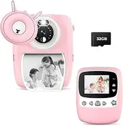 Children's Camera, 30MP 1080P 2.4 Inch Screen, Children's Print Black and White Photos, 32GB TF Card Digital Camera, 6-Colour Brush, Dual Cameras, Children's Gift (Pink)