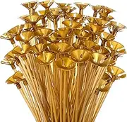 100 Pcs 12.6 Inch Balloon Sticks Plastic Balloon holders and Cup for Christmas New Year Birthday Party Wedding Anniversary Decorations (Gold)