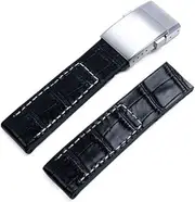 [KAVJU] 22mm 24mm Real Bamboo Flat Leather With Silicone Back Watch Band Watchband For Breitling Strap For NAVITIMER WORLD Avenger Belt