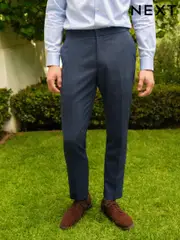 Blue Slim Fit Textured Wool Suit Trousers (840632) | $100